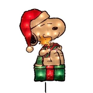 Peanuts Snoopy Woodstock Santa Christmas Lighted Yard Stake Vintage